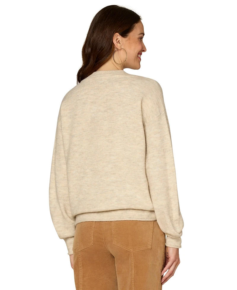 Democracy Petite Long-Sleeve Stripe Placement 2-Fer Sweater