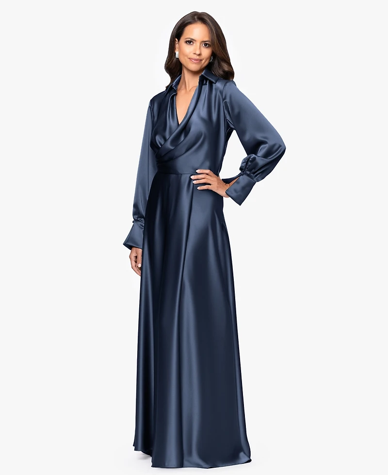 Xscape Women's Collared Long-Sleeve Dress