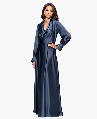 Xscape Women's Collared Long-Sleeve Dress