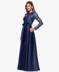 Xscape Women's Boat Neck Sequin Mesh Long Ball Gown