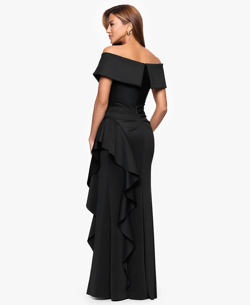 Xscape Women's Sweetheart Neck Side Ruffle Off-The-Shoulder Long Dress