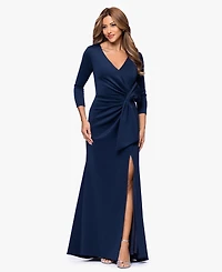Xscape Women's V-Neck Waist Side Bow Long Dress