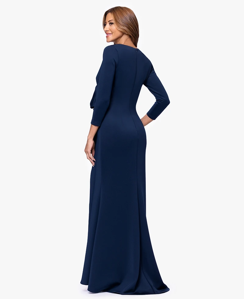 Xscape Women's V-Neck Waist Side Bow Long Dress