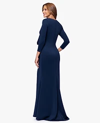 Xscape Women's V-Neck Waist Side Bow Long Dress