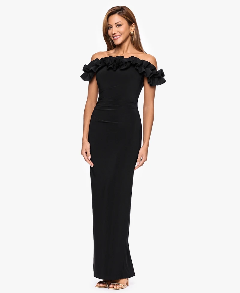 Xscape Women's Off-The-Shoulder Ruffle Long Dress