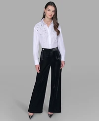 Karl Lagerfeld Paris Women's Velvet Wide Leg Straight Pants