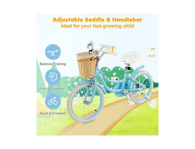 18-Inch Kids Bike with Adjustable Handlebar and Seat for 4-8 Years Old
