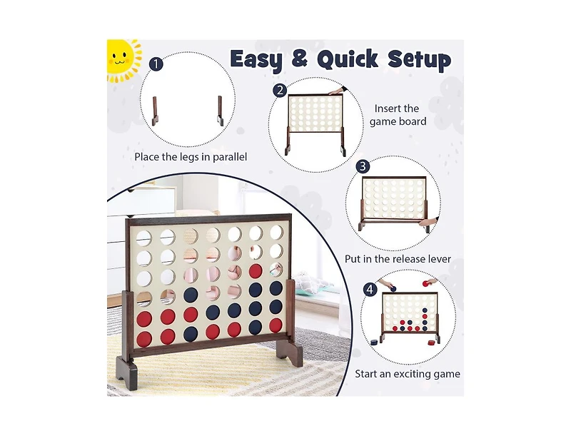 Giant 4-in-a-row Game Set Wooden Jumbo 4-to-Score with Carrying Bag