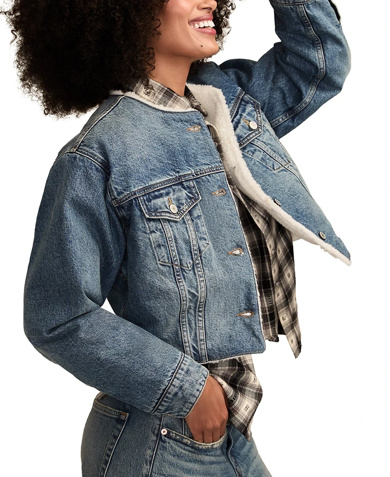 Lucky Brand Women's Collarless Cropped Trucker Jacket