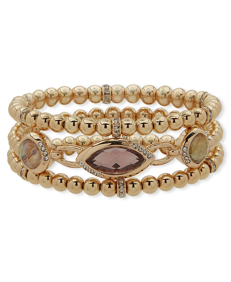 Anne Klein Gold-Tone Crystal Stone Metal Stretch Bracelet