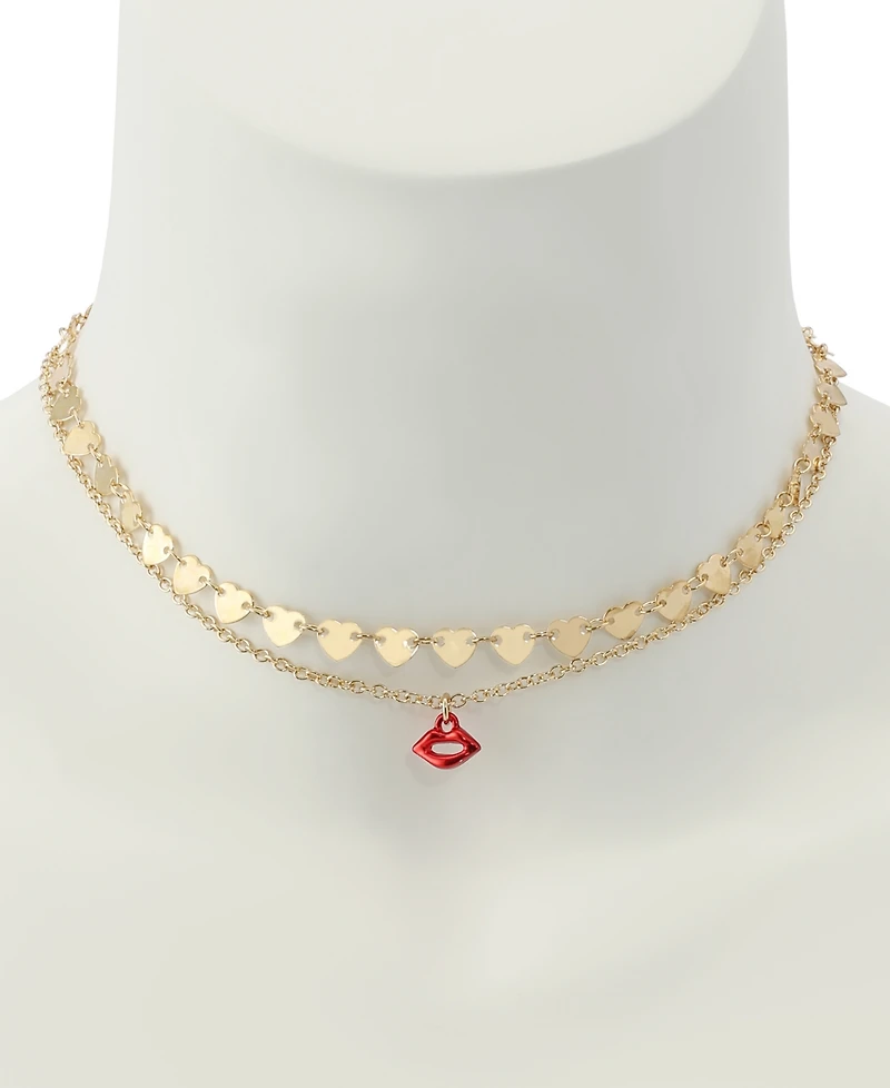 Betsey Johnson Red Love Spell Heart Lips Choker Necklace Set