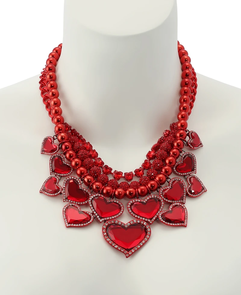 Betsey Johnson Faux Stone Love Spell Heart Layered Bib Necklace