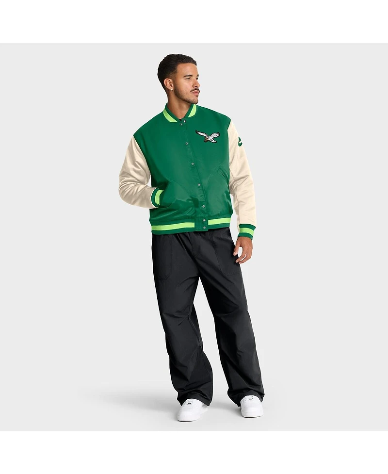 Nike Men's Kelly Green/Cream Philadelphia Eagles Rewind Legacy Full-Snap Bomber Jacket