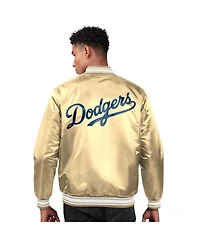 Starter Men's Tan Los Angeles Dodgers Locker Room Satin Full-Snap Varsity Jacket
