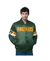Starter Men's Green Green Bay Packers Triple Option Satin Varsity Full-Snap Jacket