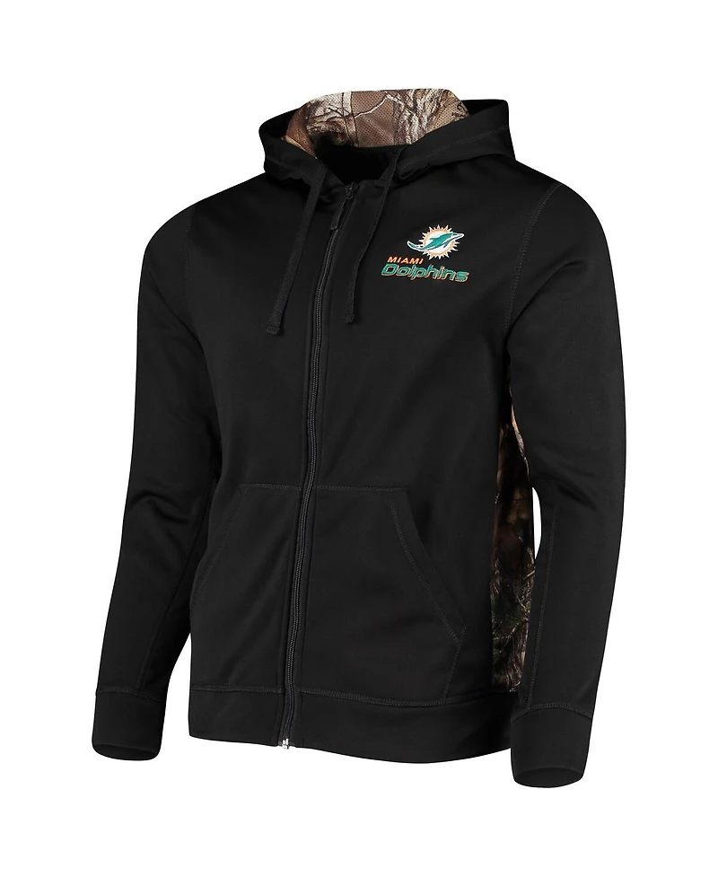 Men's Dunbrooke Black, Realtree Camo Miami Dolphins Decoy Tech Fleece Full-Zip Hoodie