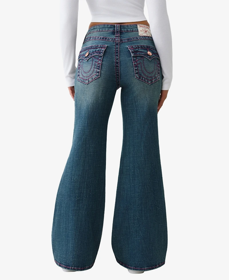 True Religion Women's Katrina High Rise Big T Flare Flap Jeans