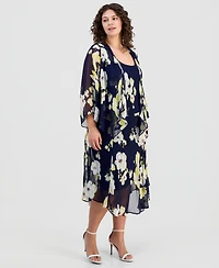 Robbie Bee Plus Floral Print Open-Front Chiffon Jacket Dress