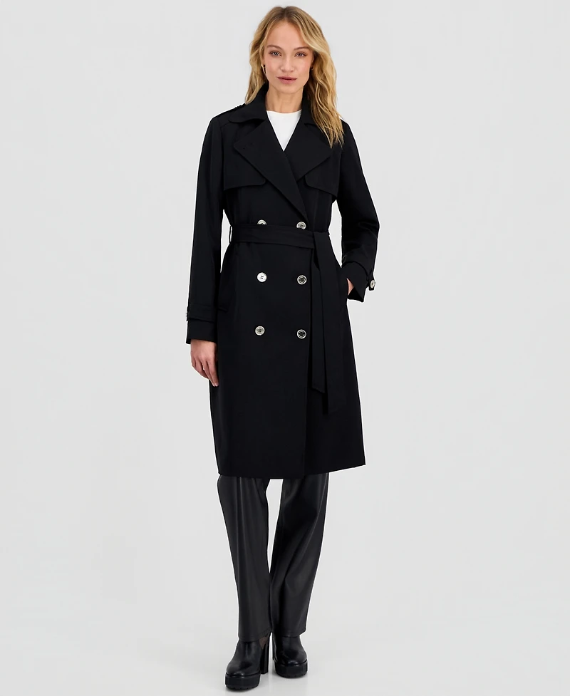 Michael Kors Petite Double-Breasted Belted Crepe Trench Coat