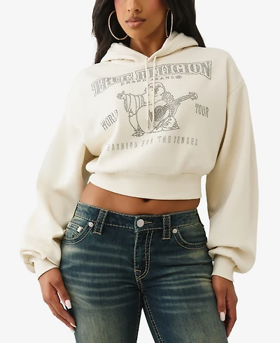 True Religion Women's Crystal Cropped Pullover Hoodie