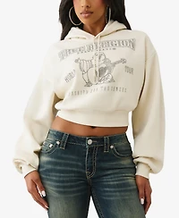 True Religion Women's Crystal Cropped Pullover Hoodie