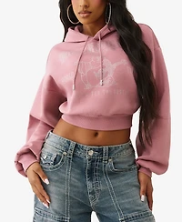 True Religion Women's Crystal Cropped Pullover Hoodie
