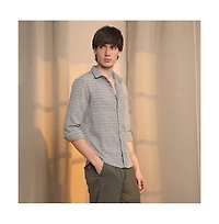 Campus Sutra Men's Ash Grey Micro-Tartan Plaid Shirt