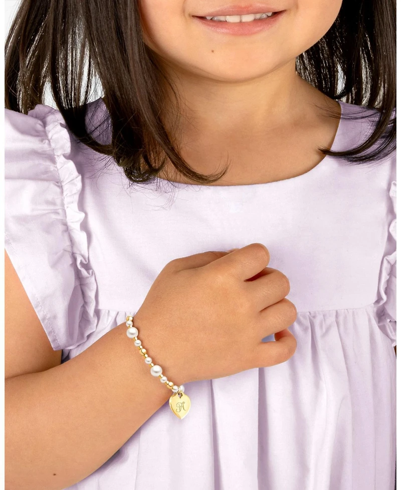 Tiny Blessings Children's 14k gold Dainty Pearls & Engraved Initial Girls' 5.25" Bracelet