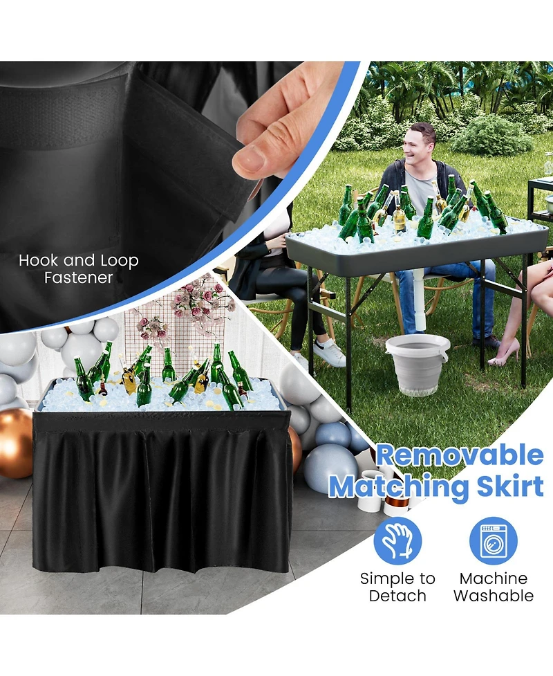 Sugift 4 Feet Plastic Party Ice Folding Table with Matching Skirt