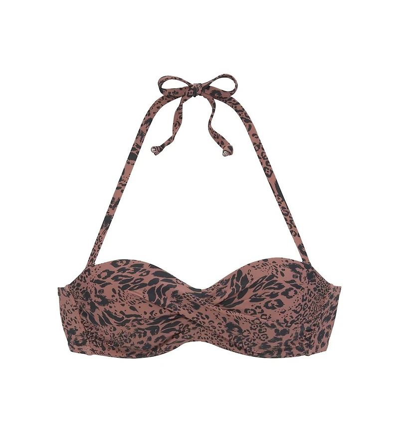Lascana Women's Leopard Cheetah Print Bandeau Bikini Swimsuit Top Bra Sizing