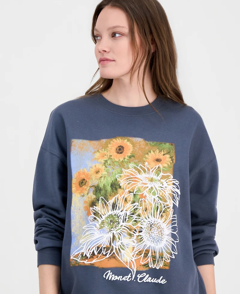 Rebellious One Juniors' Sunflower Crewneck Sweatshirt