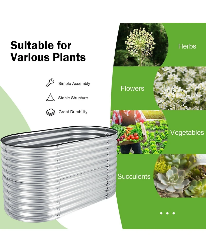 Sugift 5 x 3 x 2 Feet Metal Oval Raised Garden Bed with Open Bottom Design