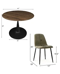 Maison Boucle 5-Piece Round Dining Table Set with Metal Base and Walnut Top, Modern Kitchen Chairs for 4, Space-Saving Small
