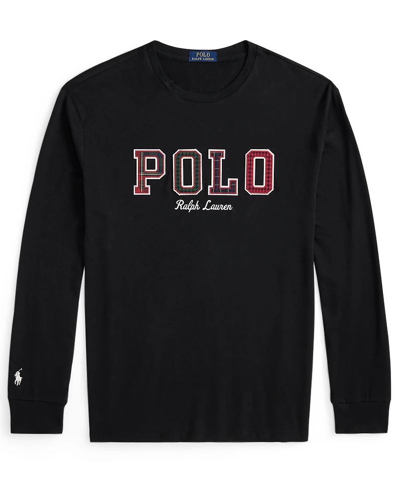 Polo Ralph Lauren Men's Long-Sleeve Plaid-Logo Applique T-Shirt