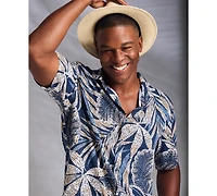 Cubavera Men's Pointillism Tropical Print Short Sleeve Button Down Shirt