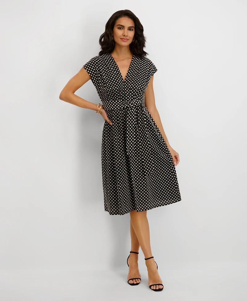 kensie Women's Embroidered V-Neck Dress