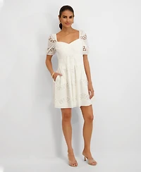 kensie Women's Embroidered Sweetheart Neck Dress