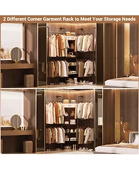 Aheaplus 6.42FT Industrial Metal Pipe Clothing Rack, Reversible Clothes Rack with 5 Shelves and 4 Hanging Rods