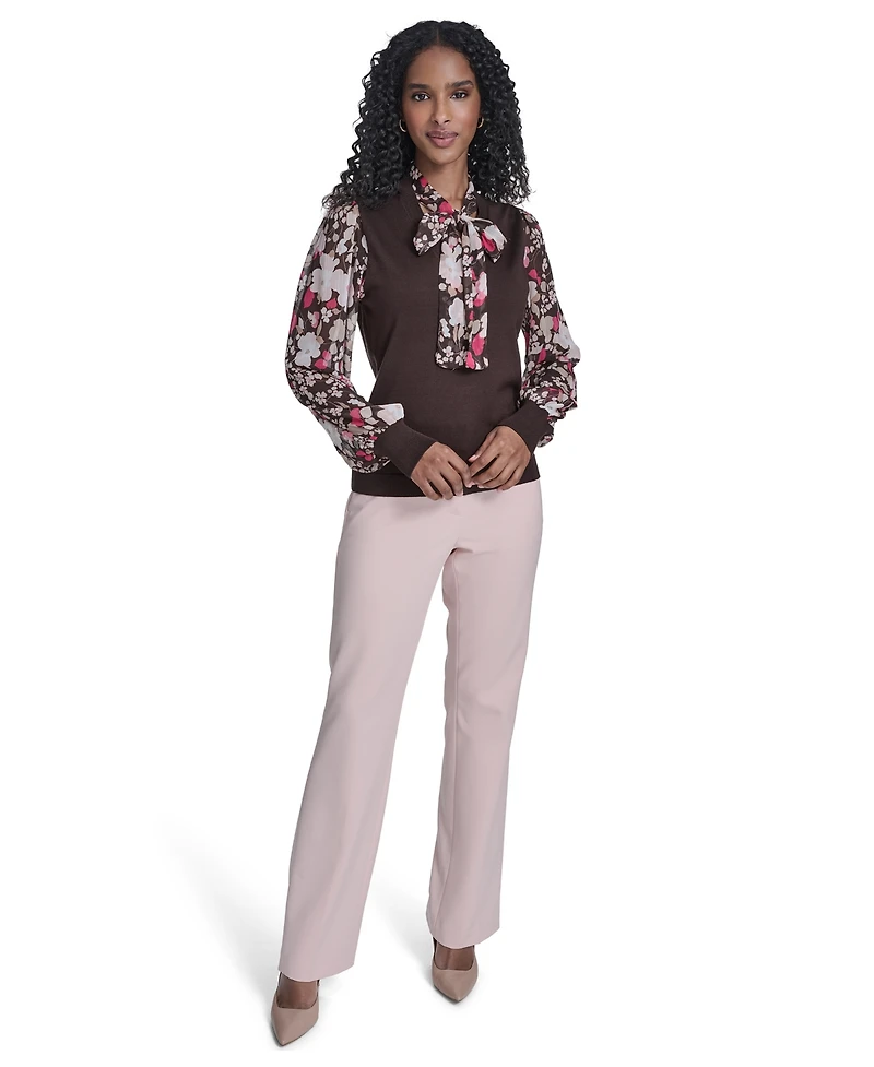 Tommy Hilfiger Women's Mixed Media Tie Neck Sweater