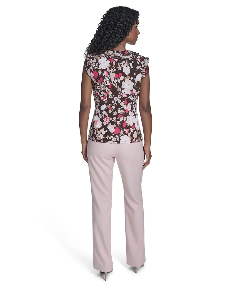 Tommy Hilfiger Women's Floral Mixed Media Ruffle Top