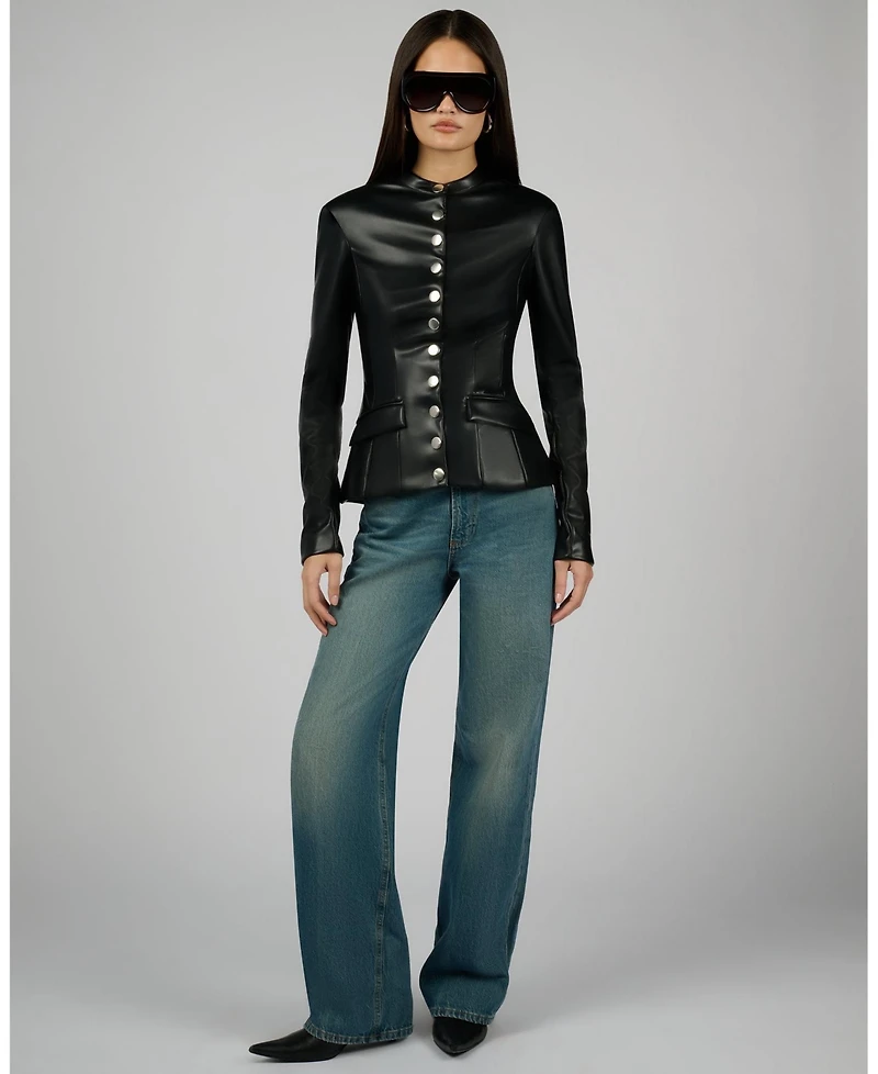 WeWoreWhat Women's Faux Leather Military Jacket