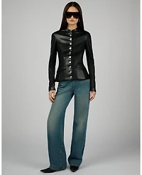 WeWoreWhat Women's Faux Leather Military Jacket