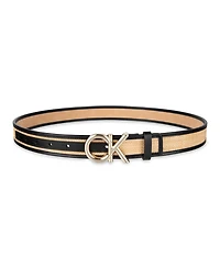Calvin Klein Women's Woven Inlay Leather Belt with Puff Ck Monogram Buckle