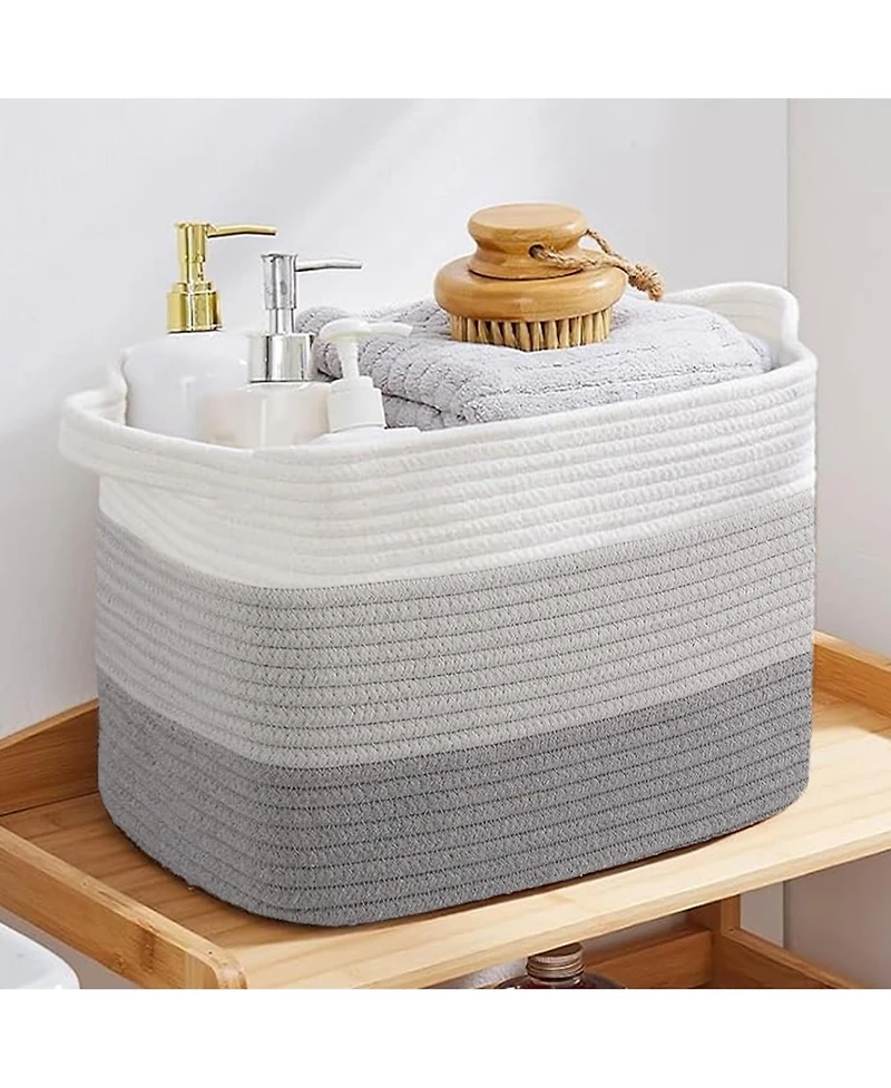 Cheer Collection Set of 3 Woven Cotton Rope Storage Baskets – Soft, Durable, Machine Washable