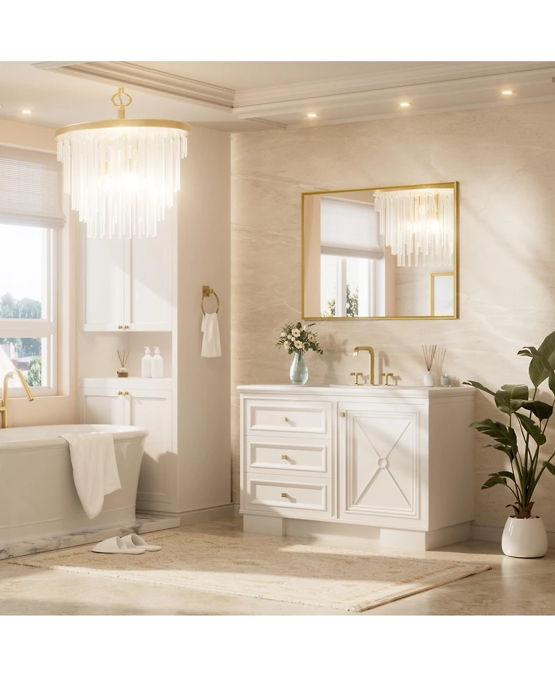 Keonjinn 40x30 Inch Brushed Gold Bathroom Vanity Mirror Metal Framed Over Sink Wall Mirror Horizontal/Vertical