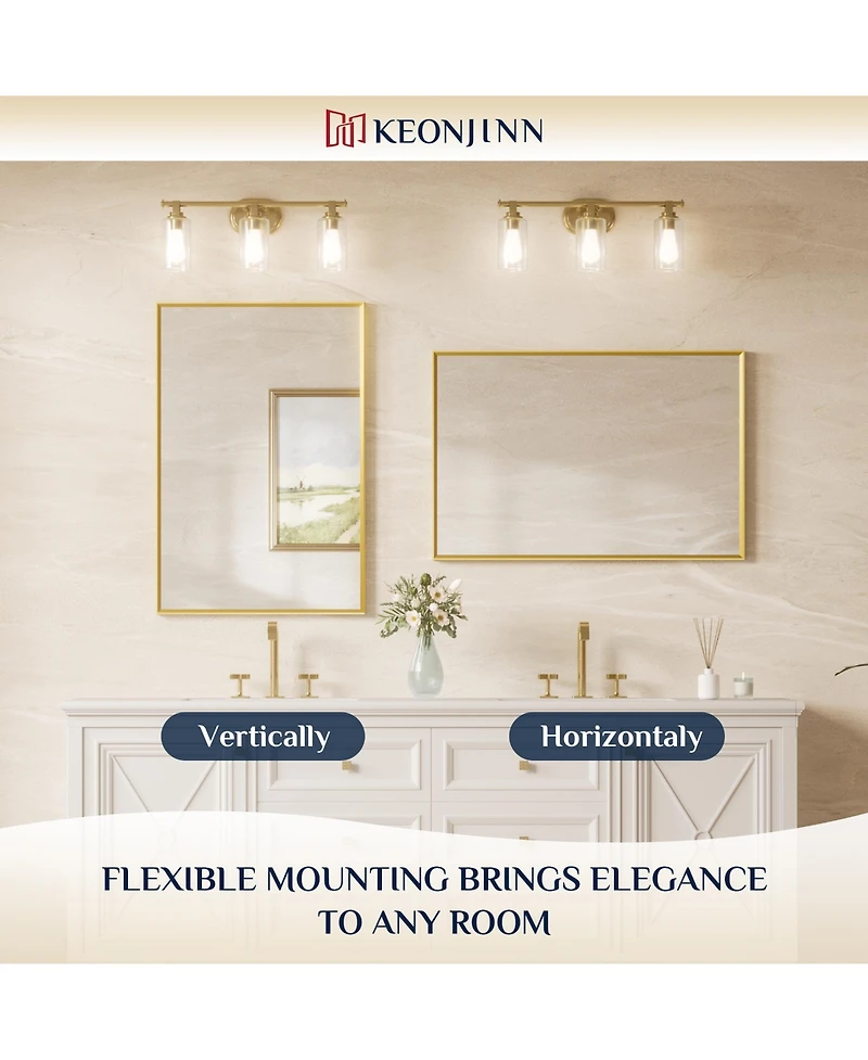 Keonjinn 48x30 Inch Brushed Gold Bathroom Vanity Mirror Metal Framed Over Sink Wall Mirror Horizontal/Vertical
