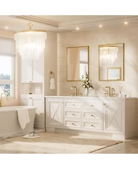 Keonjinn 24x32 Inch Brushed Gold Bathroom Vanity Mirror Metal Framed Over Sink Wall Mirror Horizontal/Vertical