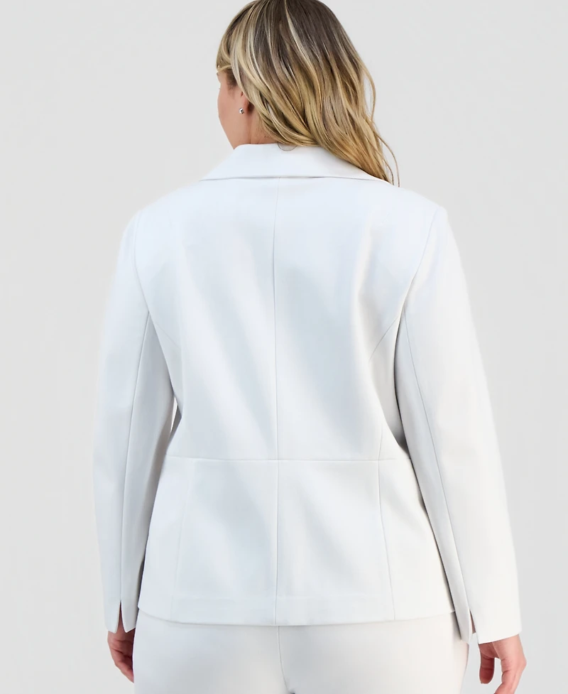 Kasper Plus Notch-Collar Seamed One-Button Jacket