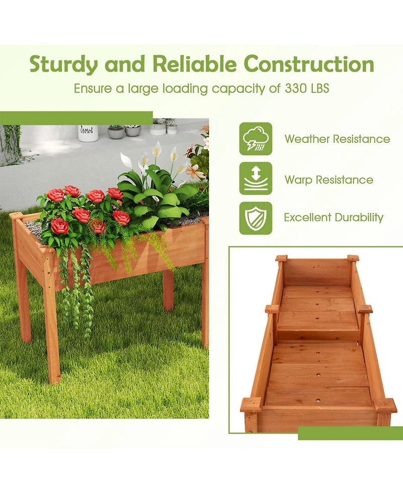 Sugift Fir Wood Outdoor Raised Garden Bed with Divider Panel and Drainage Holes-Yellow