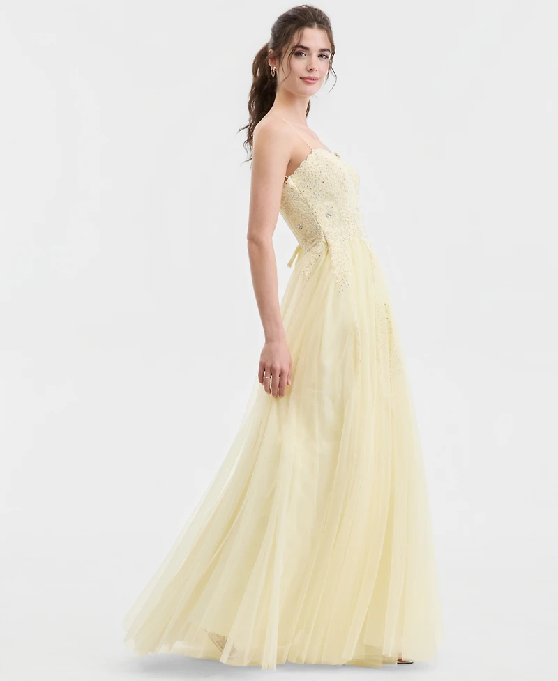 Say Yes Juniors' Strapless Embellished Ballgown, Created for Macy's